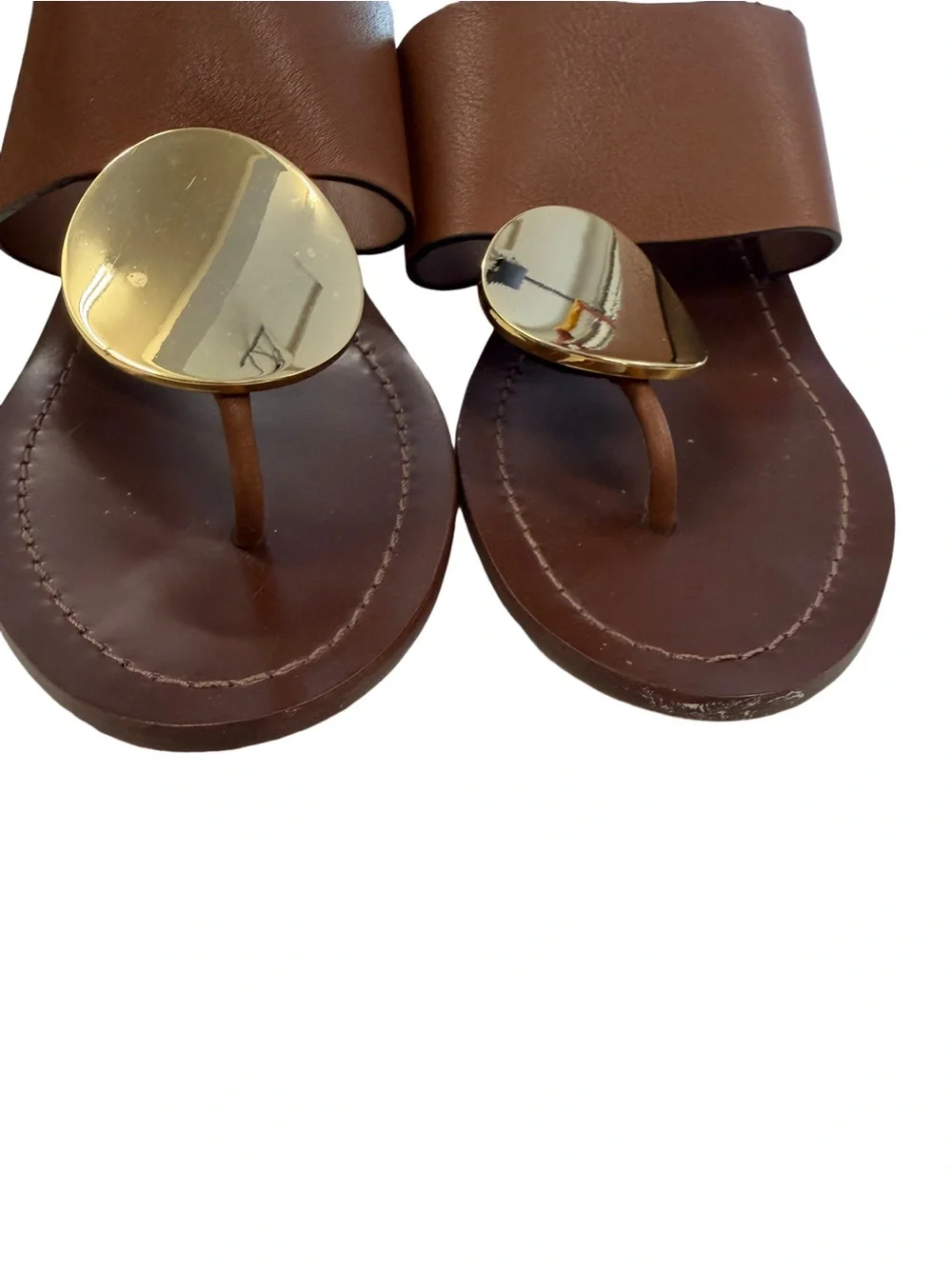 TORY BURCH Patos Disk Leather Sandals Mou Brown Size 9
